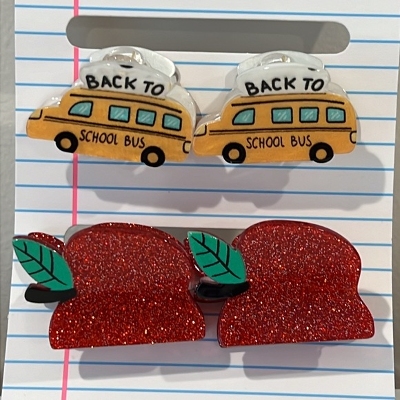 NWT 4 back to school bus apple hair clips - Picture 2 of 5